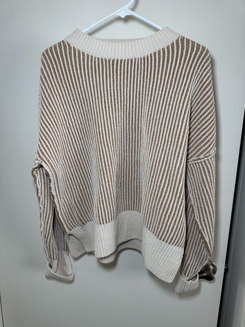 Striped Crewneck Sweater - Cream & Brown